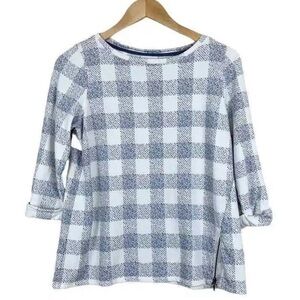 J. Jill blue cream checkered 3/4 sleeve shirt size S petite